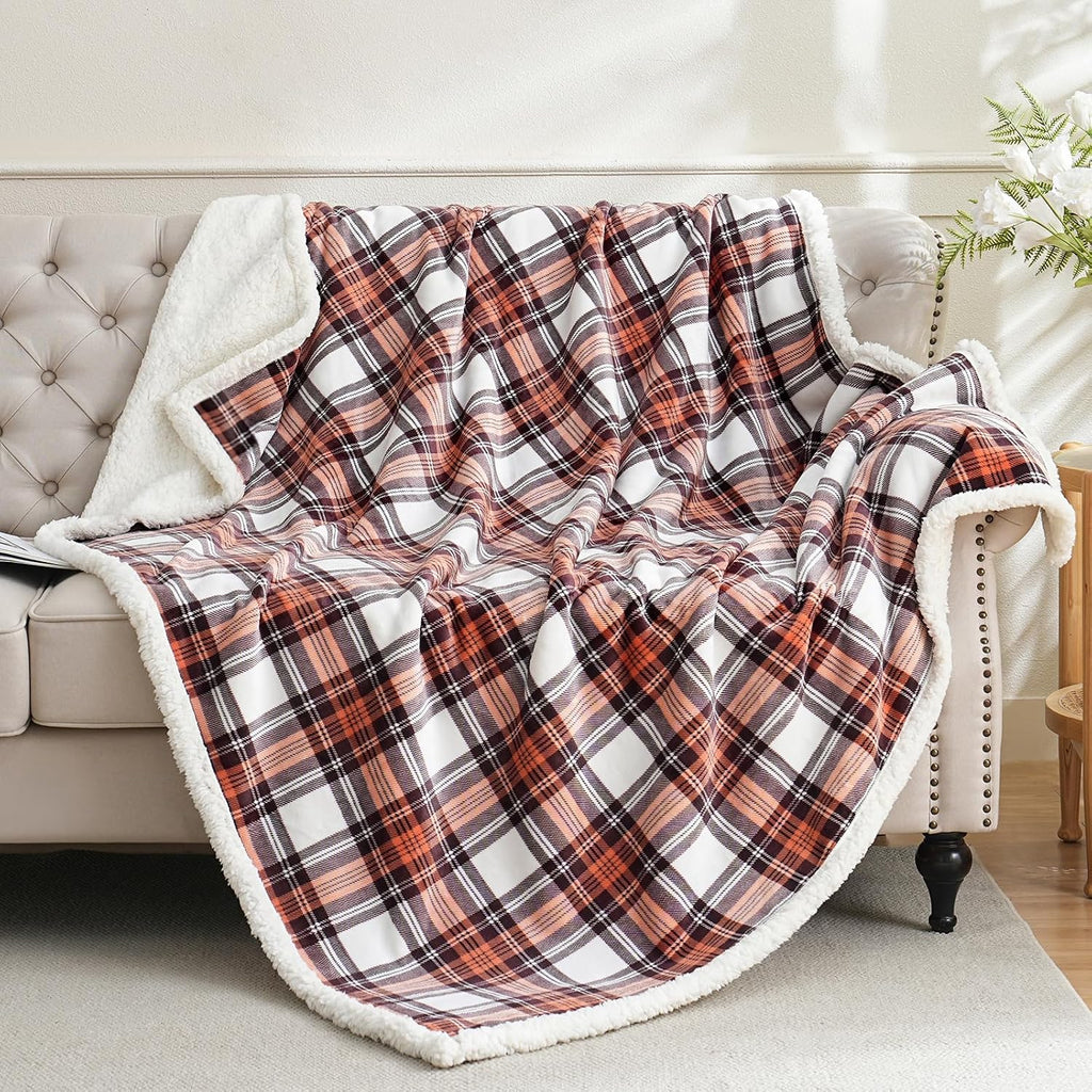 Gracelife Sherpa Fleece Throw Blanket for Couch, Fluffy Plush Warm Fuzzy Blanket for Women and Men, Cozy Thick Soft Twin Blanket for Bed (Orange-2, 80"*90")