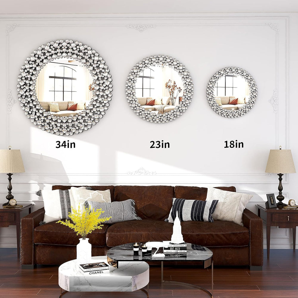 SHYFOY 18" Round Mirrors for Wall Decor, Crystal Decorative Mirrors