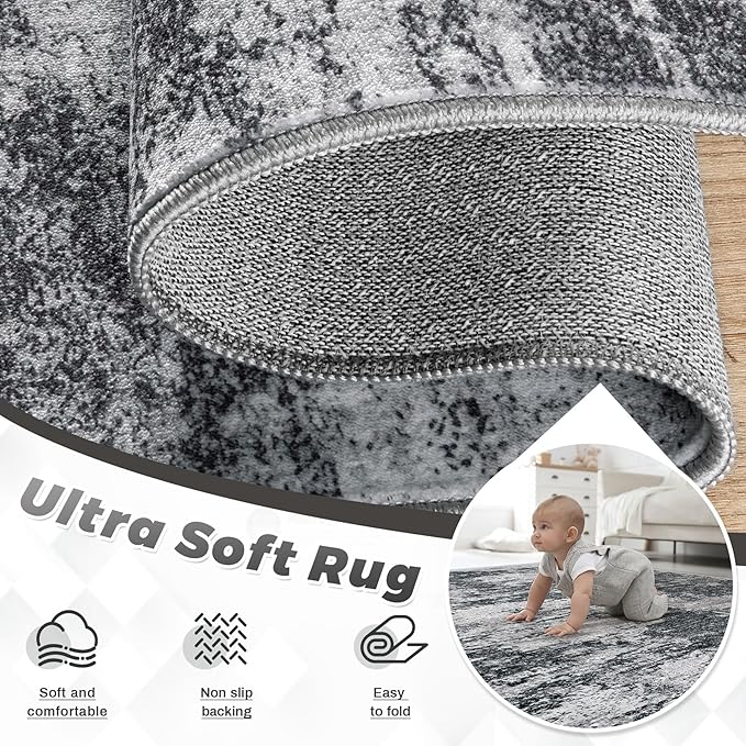 Area Rugs 10x14 Living Room: Washable Rug Modern Abstract Neutral Soft Non-Slip - Image 4