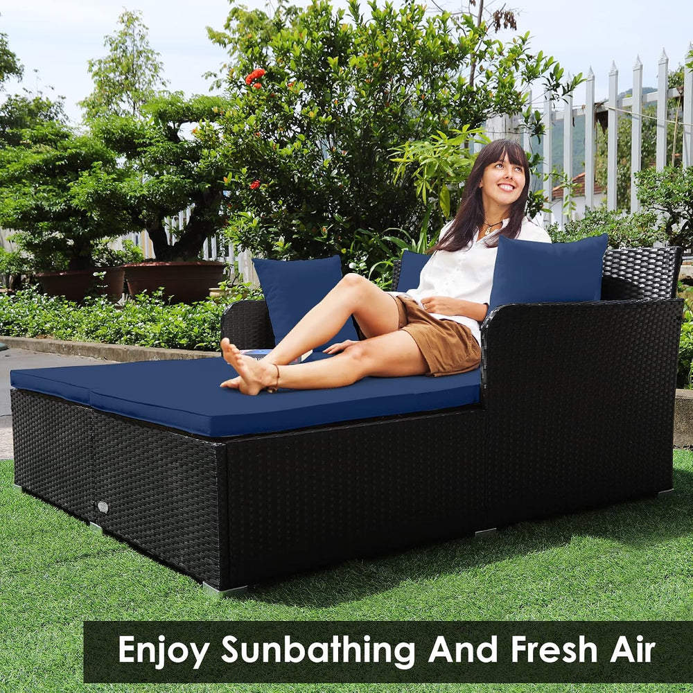 Tangkula Outdoor Rattan Daybed, Sunbed Wicker Furniture w/Spacious Seat, Upho...