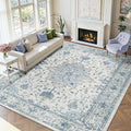 RELEANY Area Rugs 9'x12' Washable Non-Slip, Floral Vintage Distress Print by RELEANY