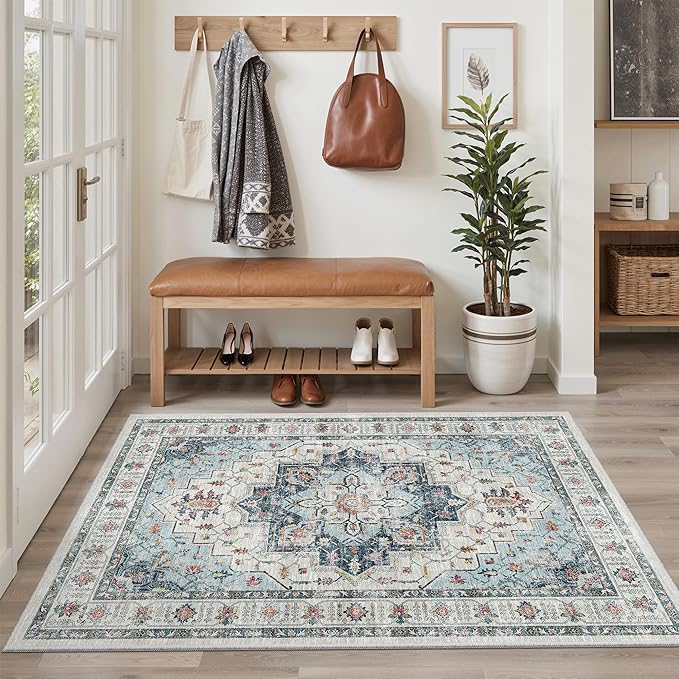 Madane Area Rug 4x6 Washable Rugs: Vintage Living Room Rug Soft Low Pile Non - Image 4