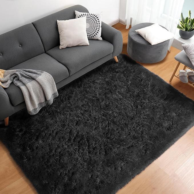 ONASAR Black Rugs for Bedroom, 3x5 Fluffy Bedside Small Area Rug, Soft Plush - Image 4