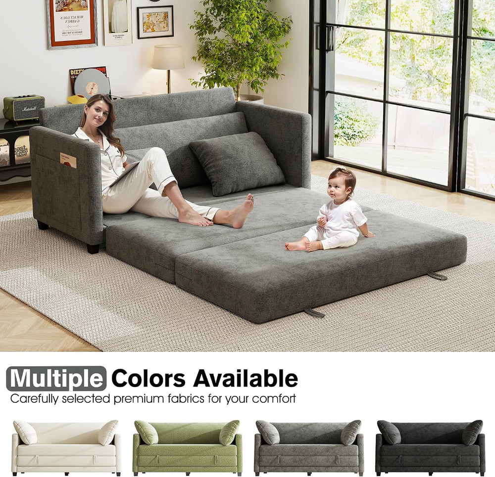 65" Loveseat Sleeper Sofa Bed, Chenille Convertible Floor Sofa Bed for S...