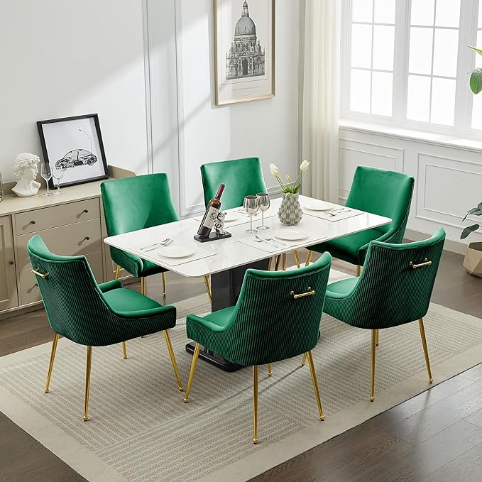 Velvet Dining Chairs Set of 2 Gold Legs,Upholstered Velvet Accent Chairs, Ple...