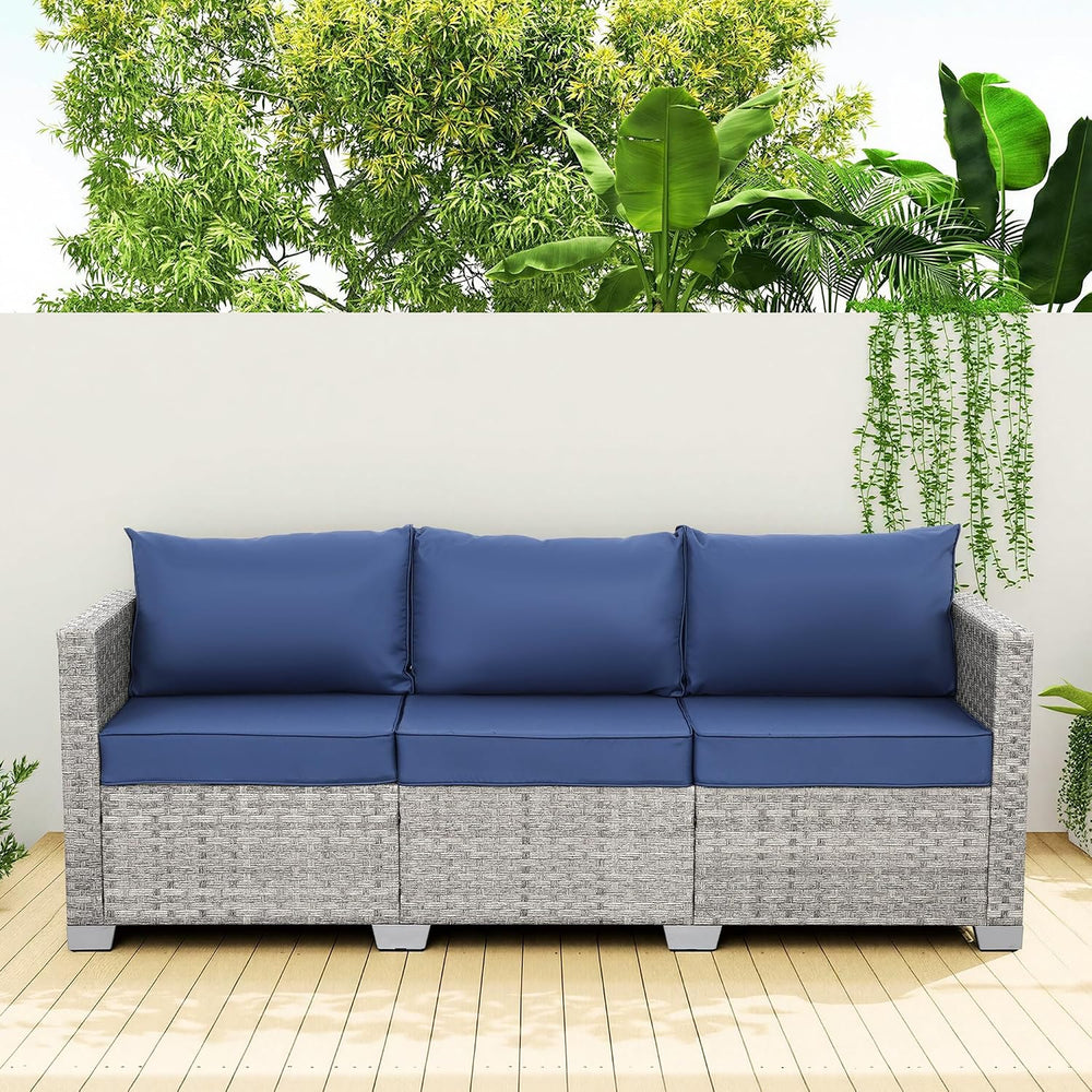WAROOM Outdoor Couch 3 Seater Wicker Patio Sofa Grey Rattan Balcony Furniture...