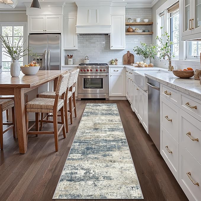 Runner Rug for Hallway Kitchen, Soft Modern Abstract Throw Rugs, Low Pile Floor by BEIMO