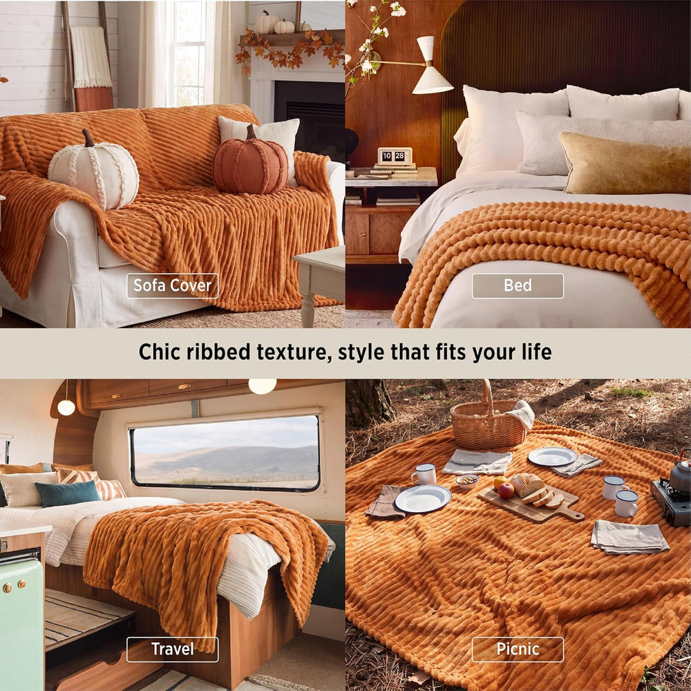 Bedsure Soft Queen Size Blanket for Bed Burnt Orange 90"x90"