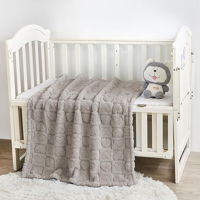 Yurhap Fleece Baby Blanket Heart Checkered, Ultra Soft Cozy Baby Blankets - Image 2