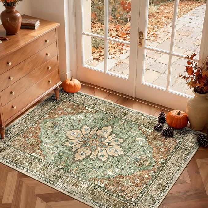 RELEANY Area Rugs 3'x5' Washable Non-Slip, Floral Vintage Distress Print - Image 4