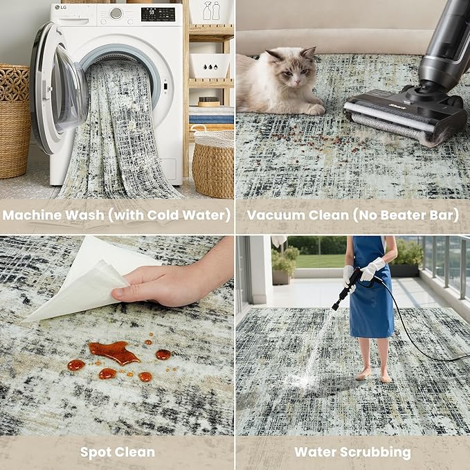 8x10 Area Rugs for Living Room Washable Rug: Anti-Skid Abstract Modern Living - Image 5