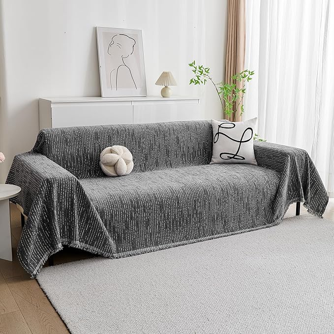 MYSKY HOME Couch Covers for Sofa, Dog Couch Cover Protector, Dark Grey Lines - Image 2
