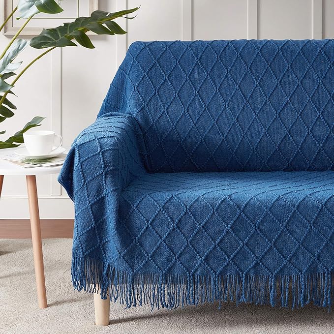 BOURINA Royal Blue Throw Blanket 60x80 Inches Throw Textured Solid Soft Sofa - Image 2