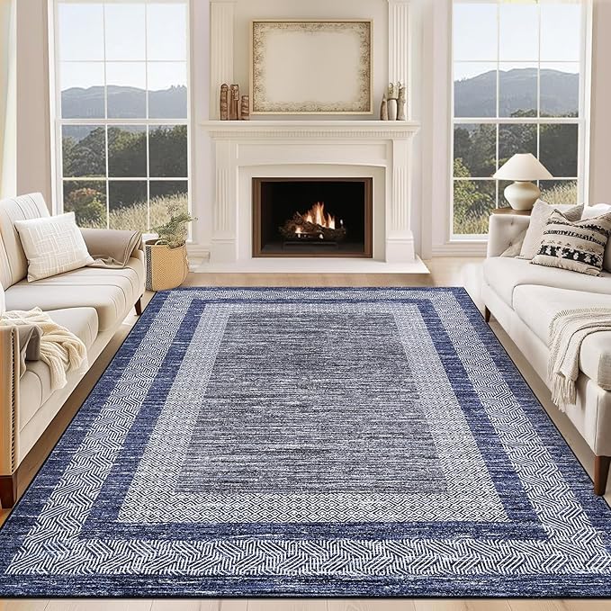 GarveeHome 8x10 Large Washable Area Rug Modern Bordered Rug Distressed by GarveeHome