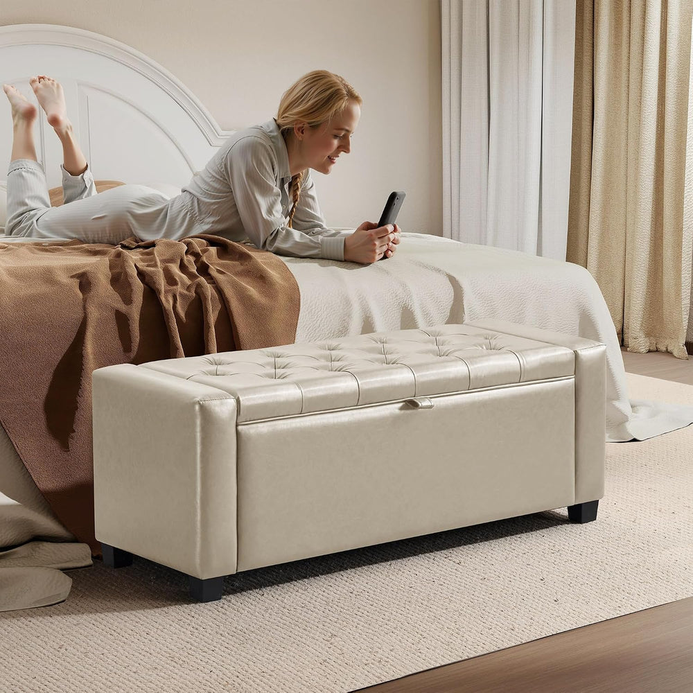 GRAINELL 42.13” Storage Ottoman Bench, Upholstered Tufted Bedroom Bench with ...