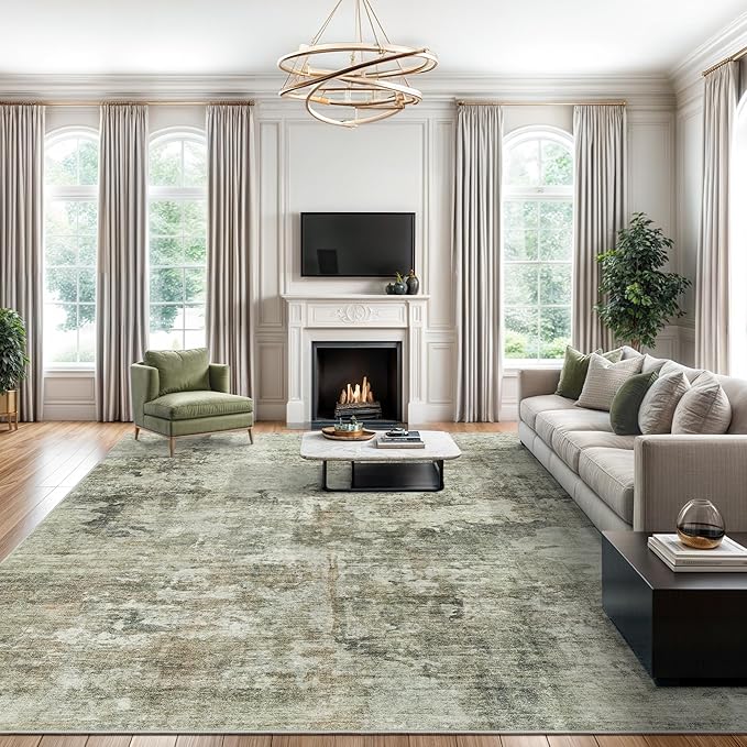 Area Rug 6x9 Abstract Living Room Washable Rugs Green Black Non Slip Low Pile by Soalmost