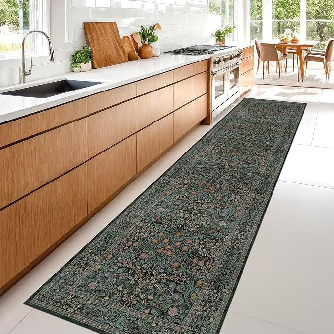 Dark Green Washable 3x16 Extra Long Runner Rug - Image 6