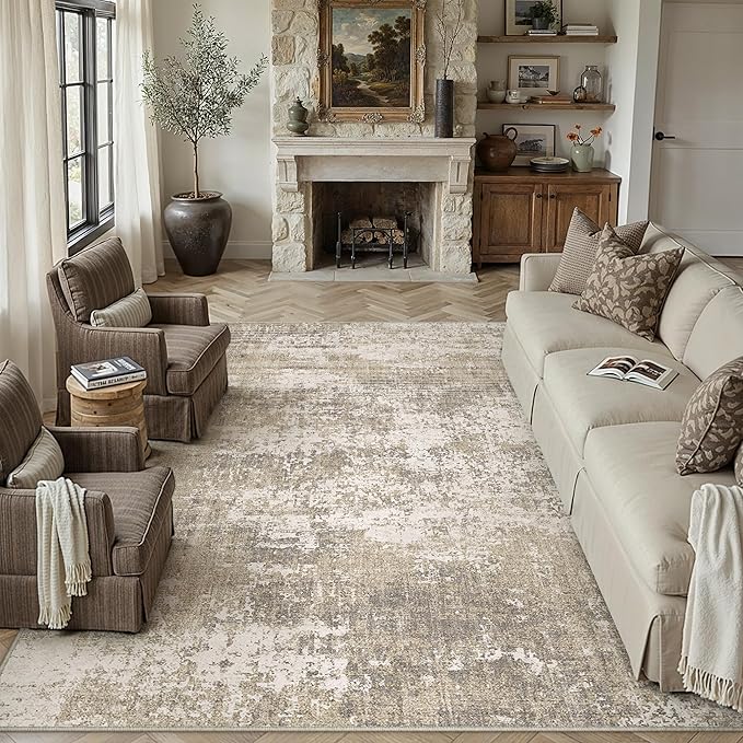 PureCozy Beige Area Rug 6x9 Machine Washable Modern Abstract Living Room Carpet - Image 2