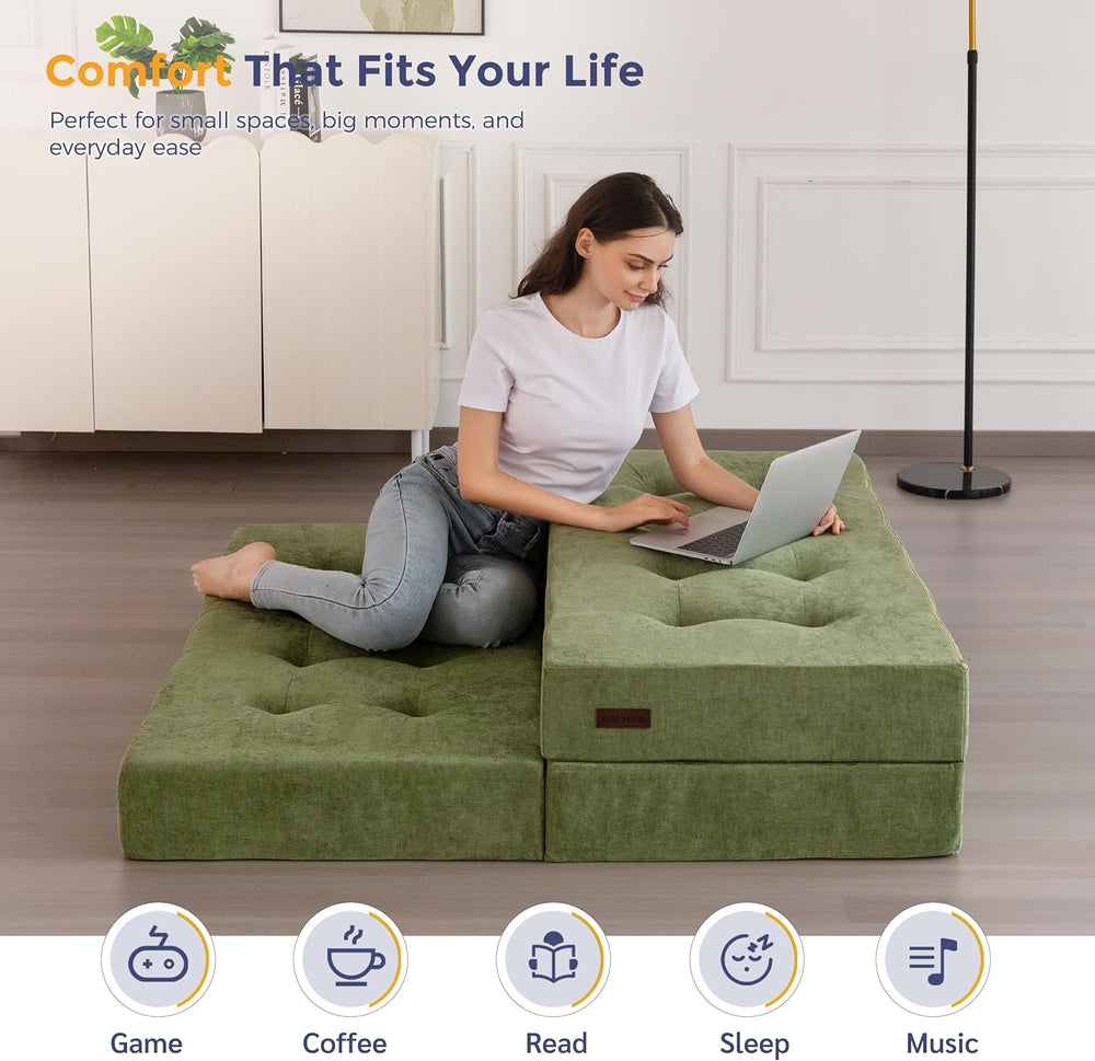MAXYOYO 6" Folding Sofa Bed for Floor, Tufted Tri-Fold Floor Mattress