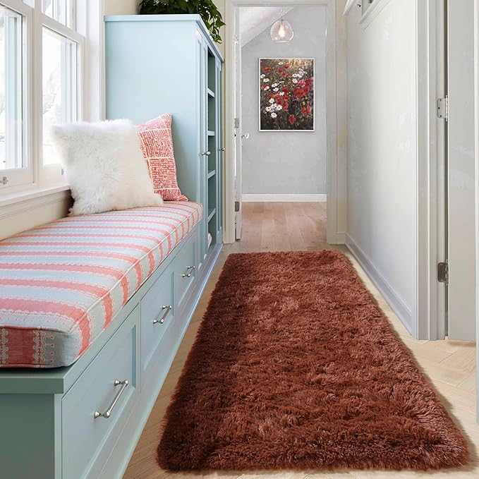 ONASAR Brown Runner Rugs for Bedroom Living Room, Fluffy 2x6 Bedside Hallway - Image 7