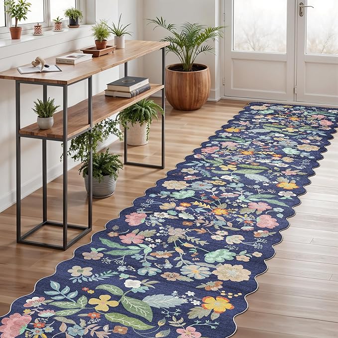 Washable 2'6x12 Hallway Runner Rug: Entryway Non Slip Floral Rug Farmhouse Soft - Image 3