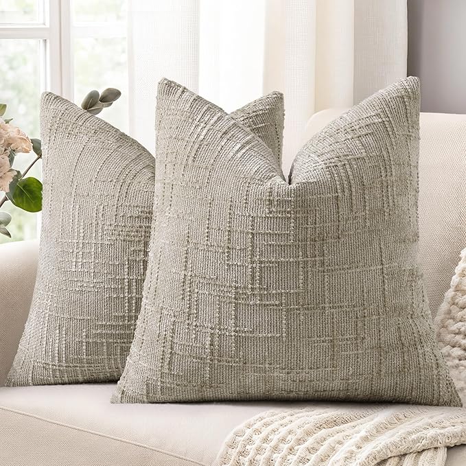 decorUhome Light Brown Chenille Euro Sham Throw Pillow Covers 26x26 Set of 2 by decorUhome