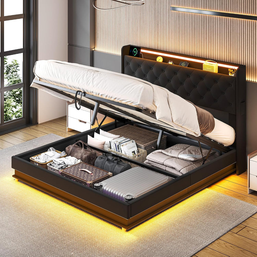 Ailisite Lift Up Storage Bed Full, Bed Frame Full Size with Charging Station ...