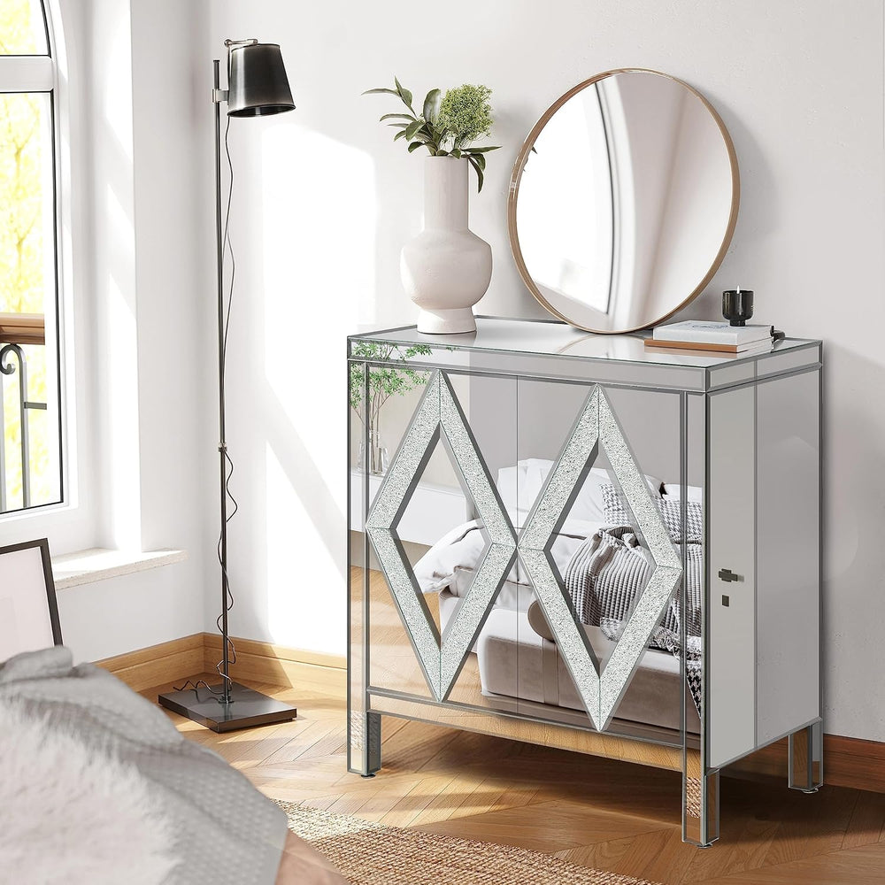 LUMISOL Mirrored Cabinet Sideboard Buffet Table with Crystal Design Handle, A...