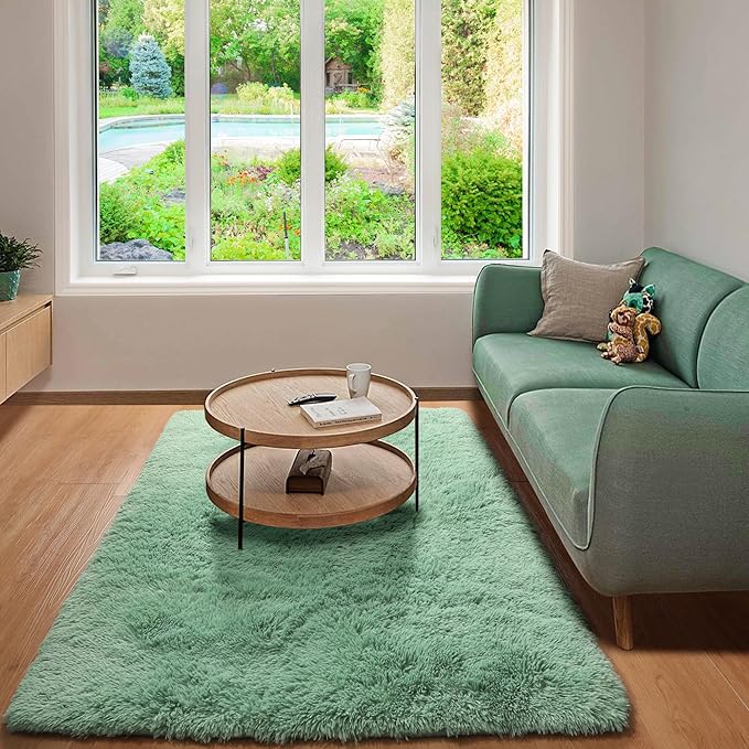 ONASAR Sage Green 3x5 Rugs for Bedroom, Fluffy Bedside Area Rug, Soft Plush - Image 5