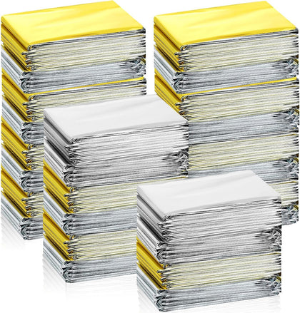 Macarrie 50 Pack Emergency Thermal Blankets Bulk, 51x82 in, Silver and Gold