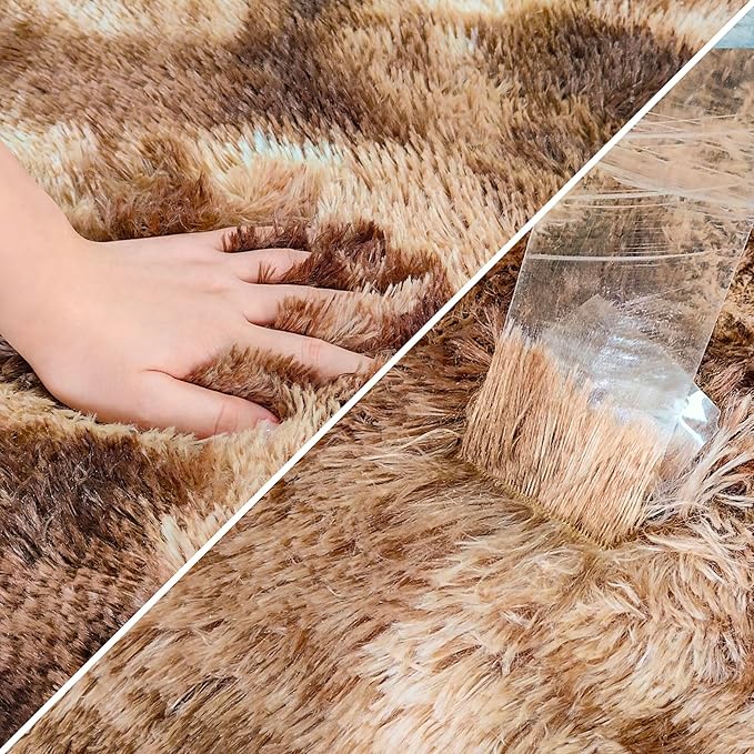 Super Soft Fluffy Living Room Area Rug 3x10 ft Tie-Dyed Brown Shaggy Furry - Image 6