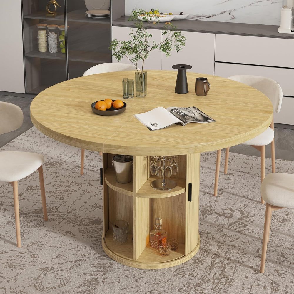 35.5'' Round Dining Table for 2-4, Small Dining Table with Storage Sh...