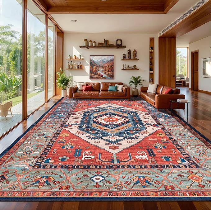 SERISSA 8x12 Area Rugs for Living Room, Large Washable Non-Slip Boho Rug by SERISSAHomeDecorCollection