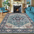 Enkor Area Soft Rugs 8x10 Washable Non Slip Boho Floor Rugs for Living Room Bedroom, Vintage Style Farmhouse Mat for Kitchen Entryway Purple & Green