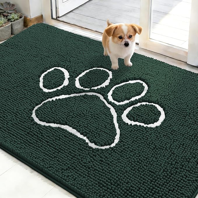 OLANLY Dog Door Mat for Muddy Paws 48x30, Paw Print Design, Absorbs Moisture by OLANLY