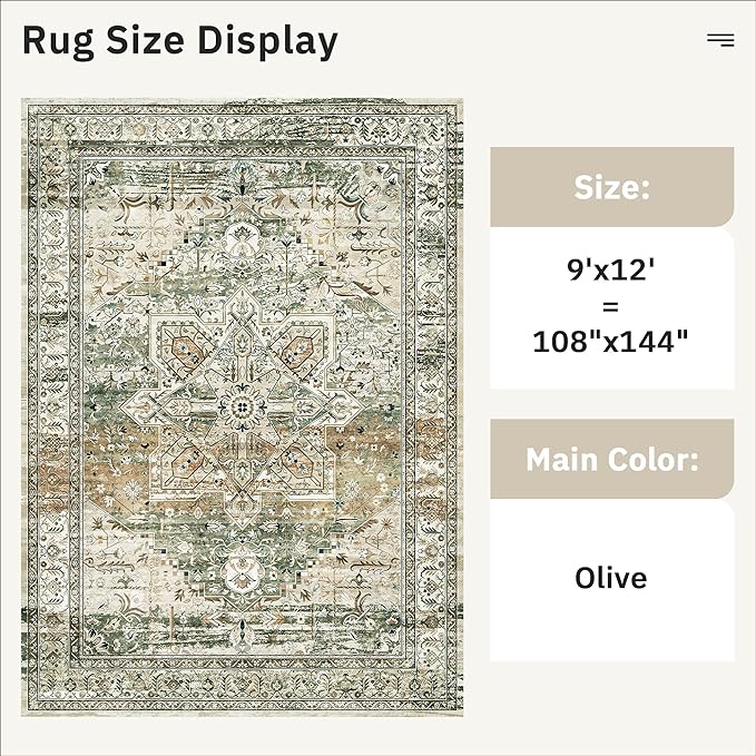 9x12 Area Rugs for Living Room, Non Slip Machine Washable Vintage Rugs - Image 4