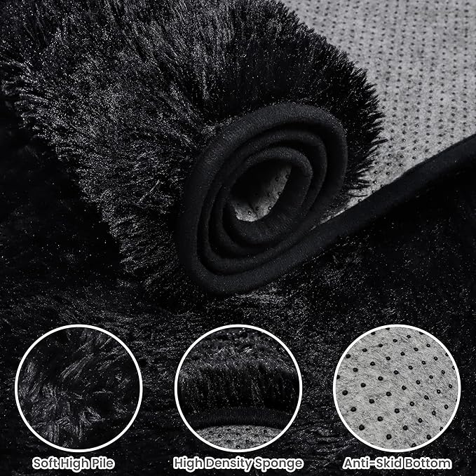 8x10 Area Rugs for Living Room Rug: Soft Fluffy Shag Black Rugs for Bedroom - Image 6