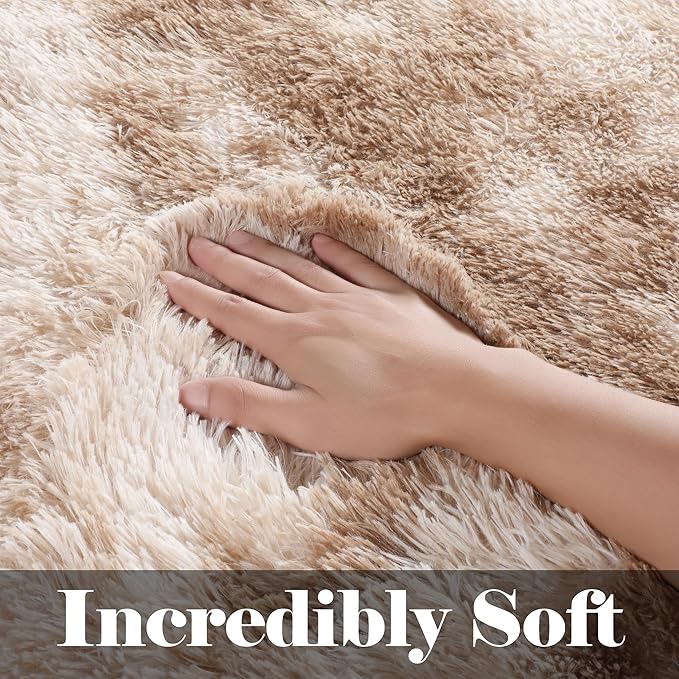 ONASAR Area Rugs for Bedroom Living Room, Fluffy Tie-Dye Beige 4x6 Indoor - Image 2