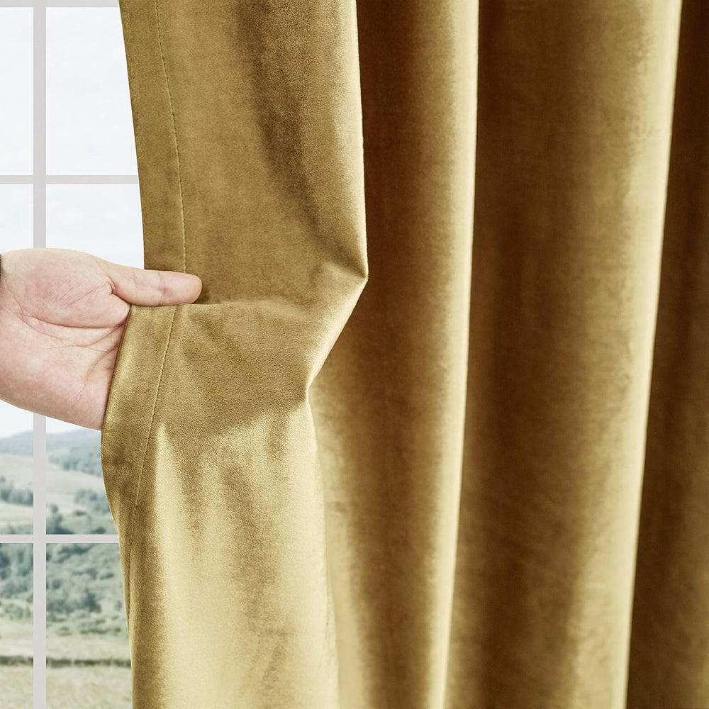 BULBUL Velvet Gold Grommet Blackout Curtains 84 inch Length for Living Room