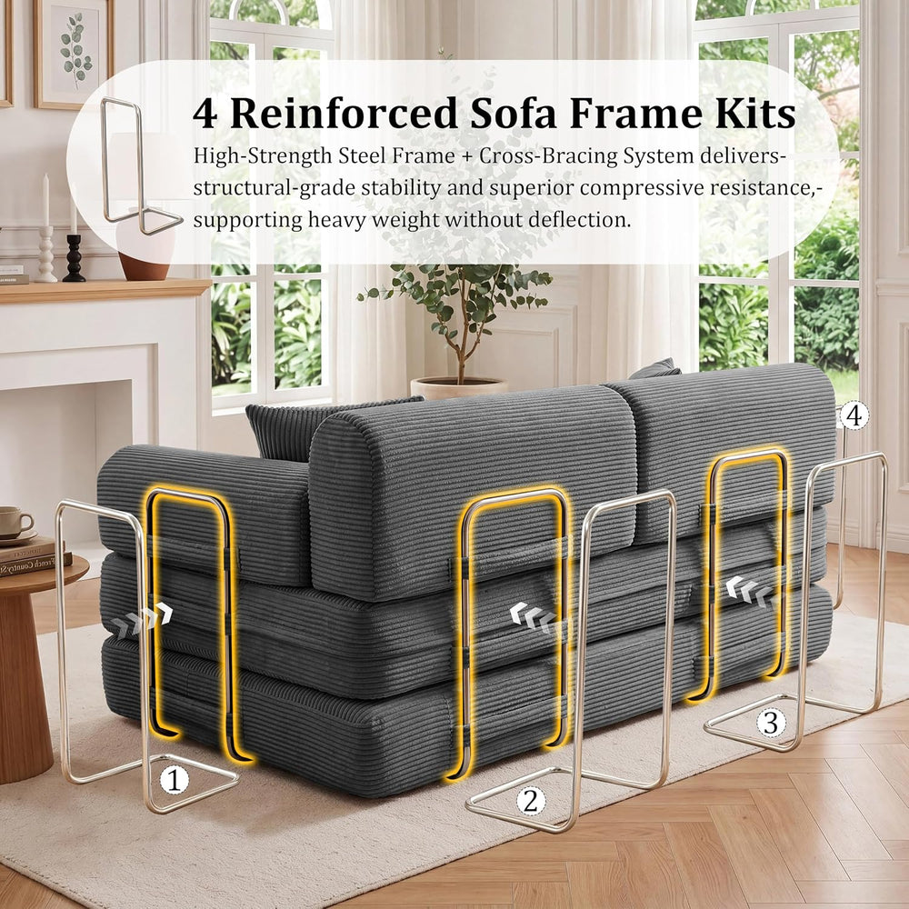 Convertible Sofa Couch Bed, Folding Corduroy Floor Compression Loveseat Sleep...