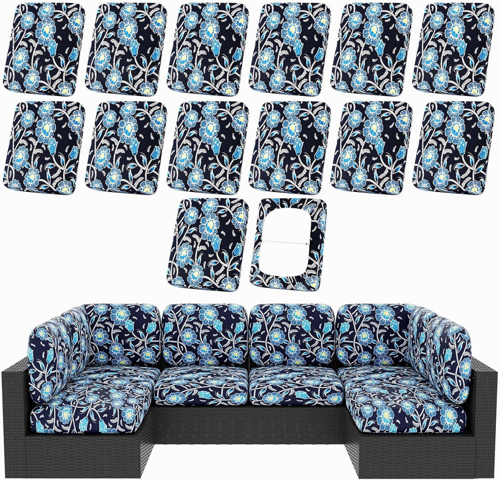 hyha 14Pcs Patio Cushion Covers, Stretch Outdoor Couch Cushion Covers, Washable