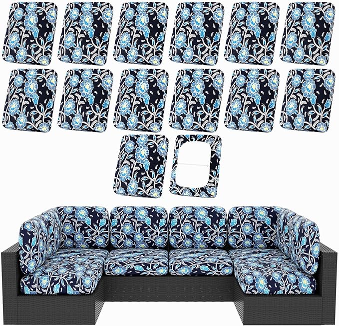hyha 14Pcs Patio Cushion Covers, Stretch Outdoor Couch Cushion Covers, Washable by hyha