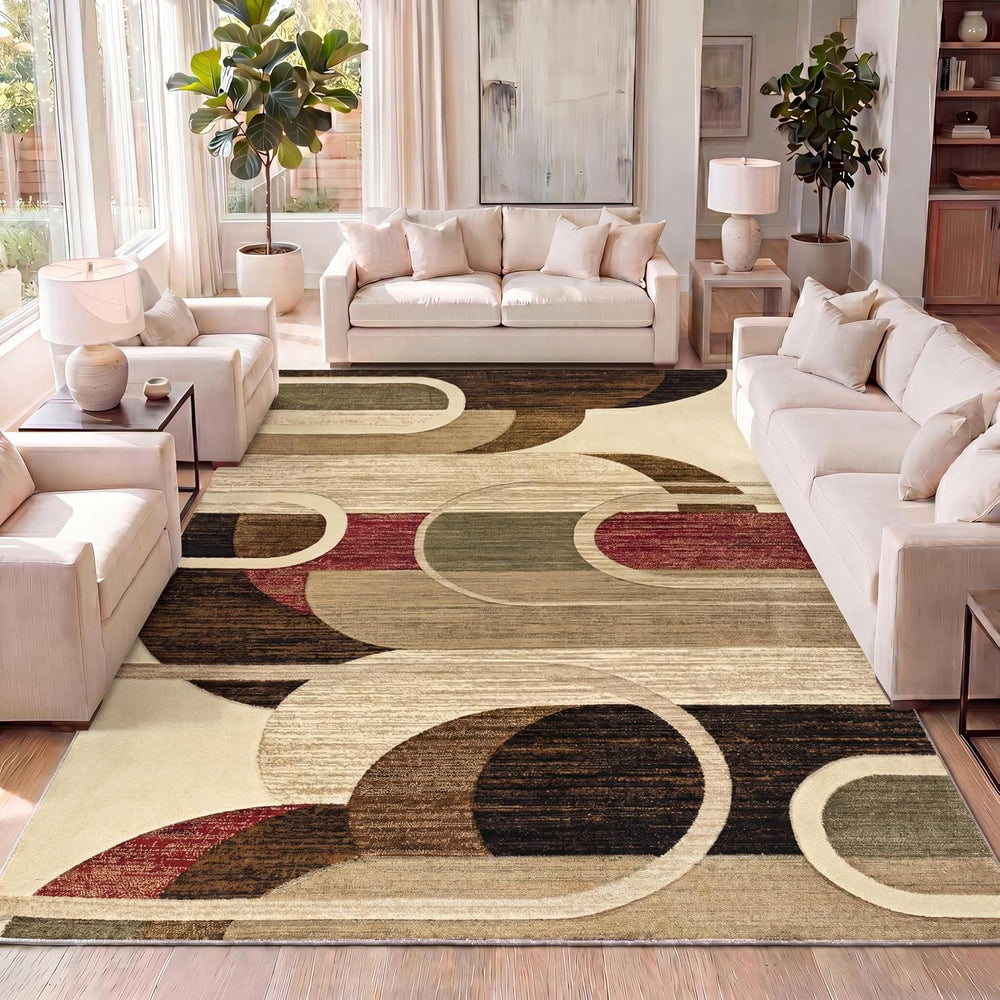 JONATHAN Y Abstract Arches Cream/Brown/Red Indoor Area Rug 8X10 ft, Tamara Re...
