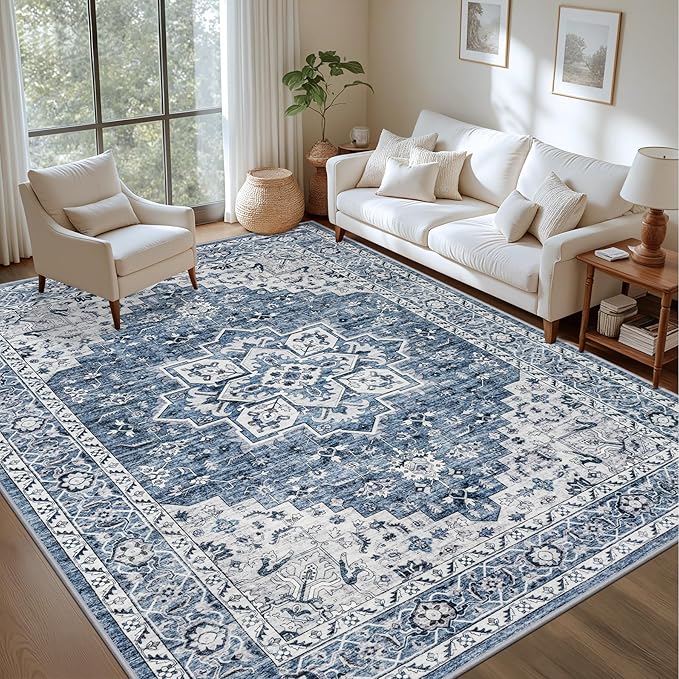 8x10 Area Rugs for Living Room: Washable Rug Soft Vintage Boho Medallion Carpet - Image 3