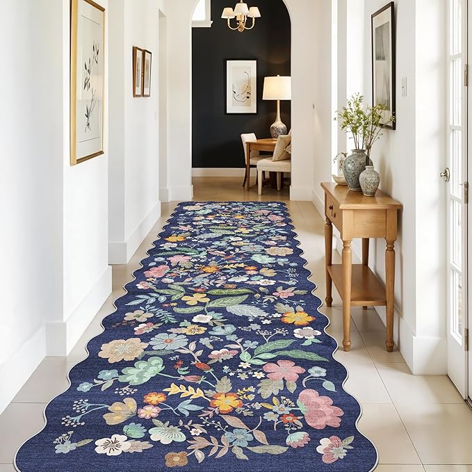 3x10 Long Hallway Runner Rug: Washable Wide 10ft Floral Low-Pile Carpet - Image 4