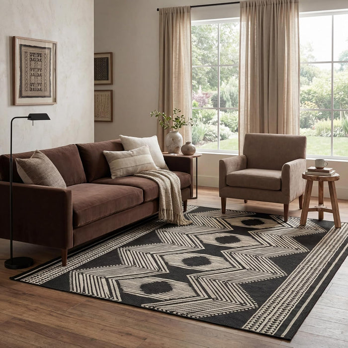 nuLOOM Ranya Black Geometric Power Loomed Indoor/Outdoor Area Rug, 7' x 9'