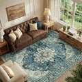 RELEANY Area Rugs 6'x9' Washable Non-Slip, Floral Vintage Distress Print by RELEANY