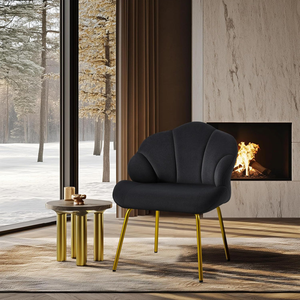 Yaheetech Flower Shape Vanity Chair with Petal Armrests, Black | Velvet Makeu...