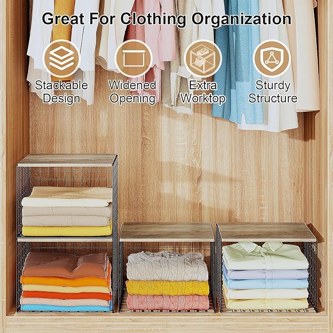 4PCS Wider Closet Organizers and Storage, Stackable Closet Shelf Organizer