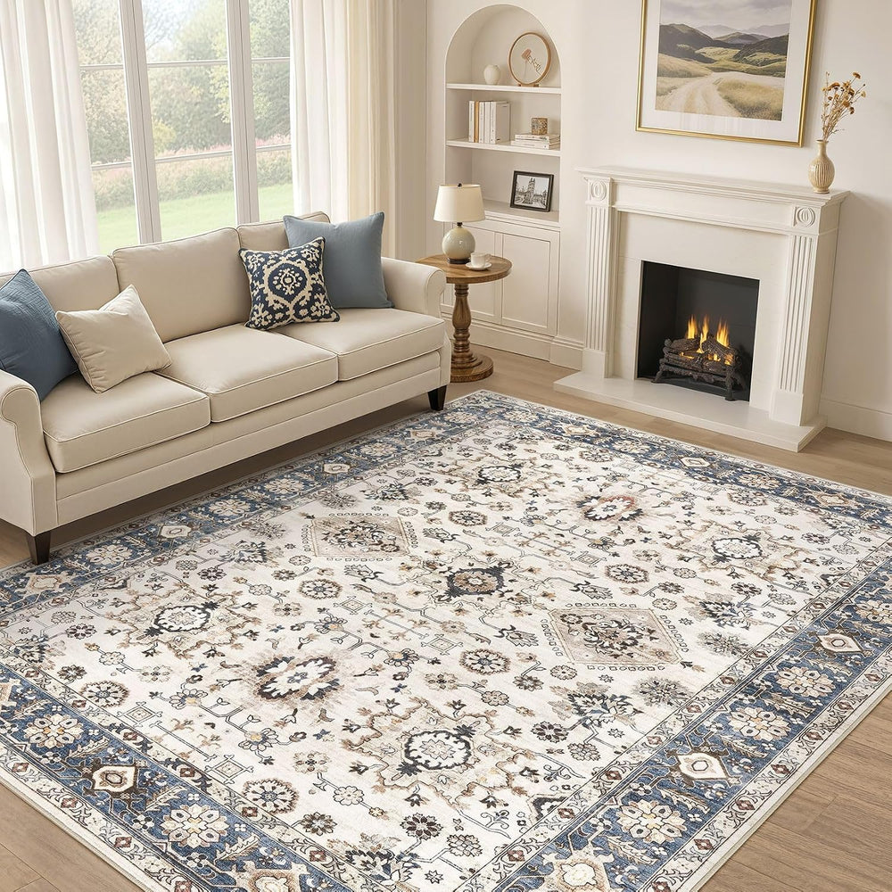 10x14 Washable Area Rug for Living Room, Vintage Pattern